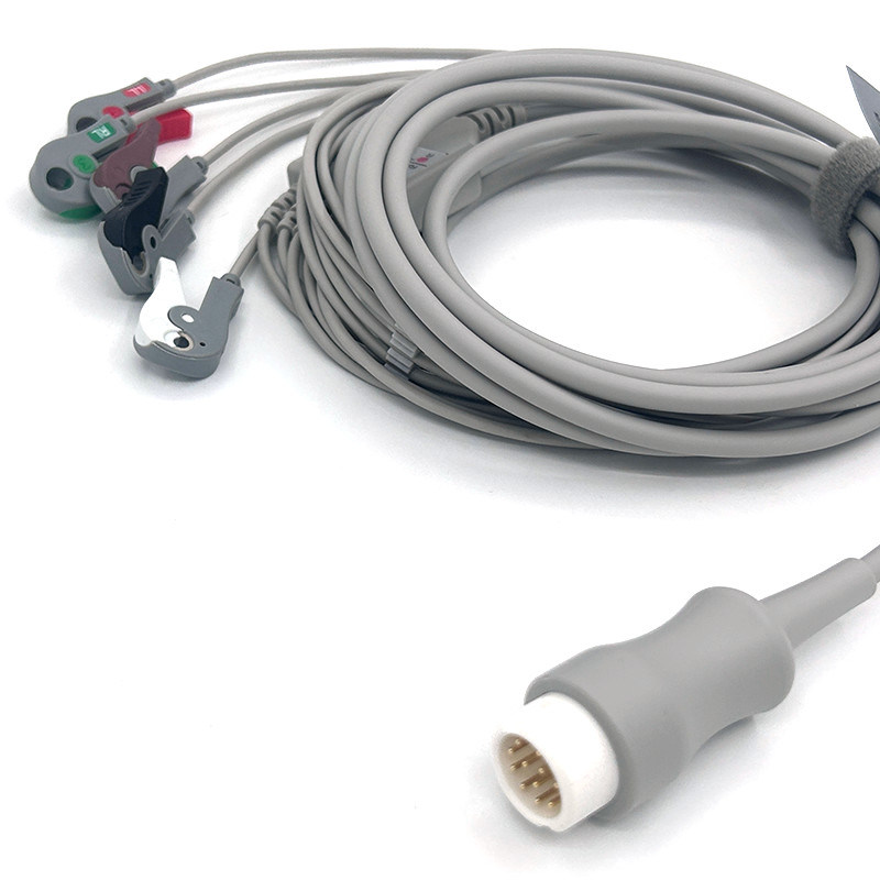 HP 12Pin 5 fils de plomb ECG moniteur câble gris couleur Latex libre multi-fonction