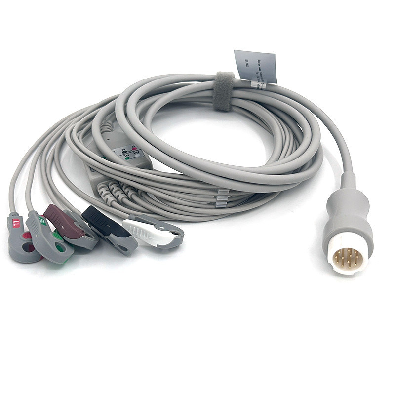 HP 12Pin 5 fils de plomb ECG moniteur câble gris couleur Latex libre multi-fonction