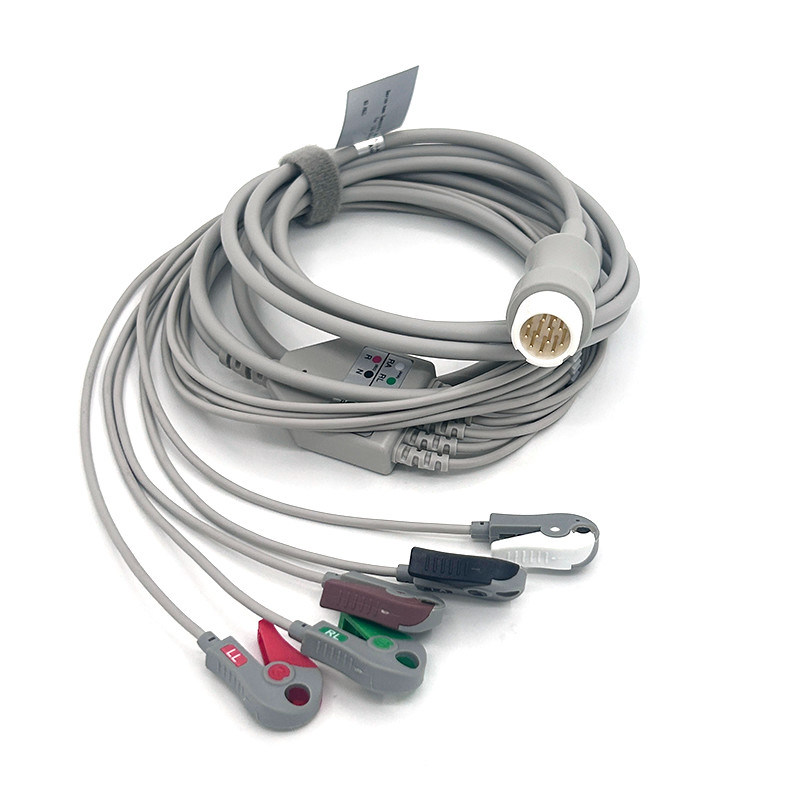 HP 12Pin 5 fils de plomb ECG moniteur câble gris couleur Latex libre multi-fonction