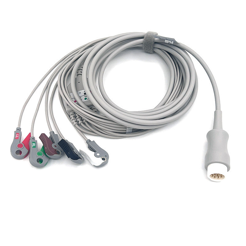 HP 12Pin 5 fils de plomb ECG moniteur câble gris couleur Latex libre multi-fonction