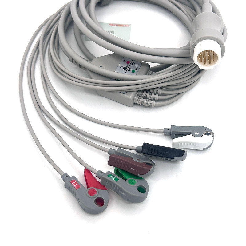 HP 12Pin 5 fils de plomb ECG moniteur câble gris couleur Latex libre multi-fonction