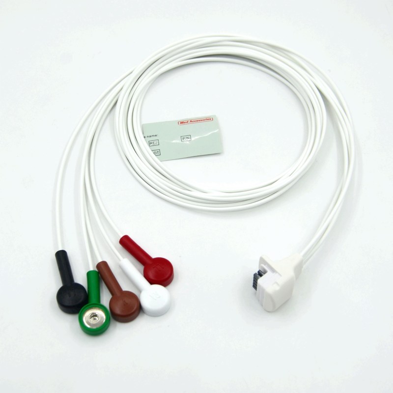 Compatible Mortara H3 Holter enregistreur ECG câble de plomb 5 conduits Snap AHA