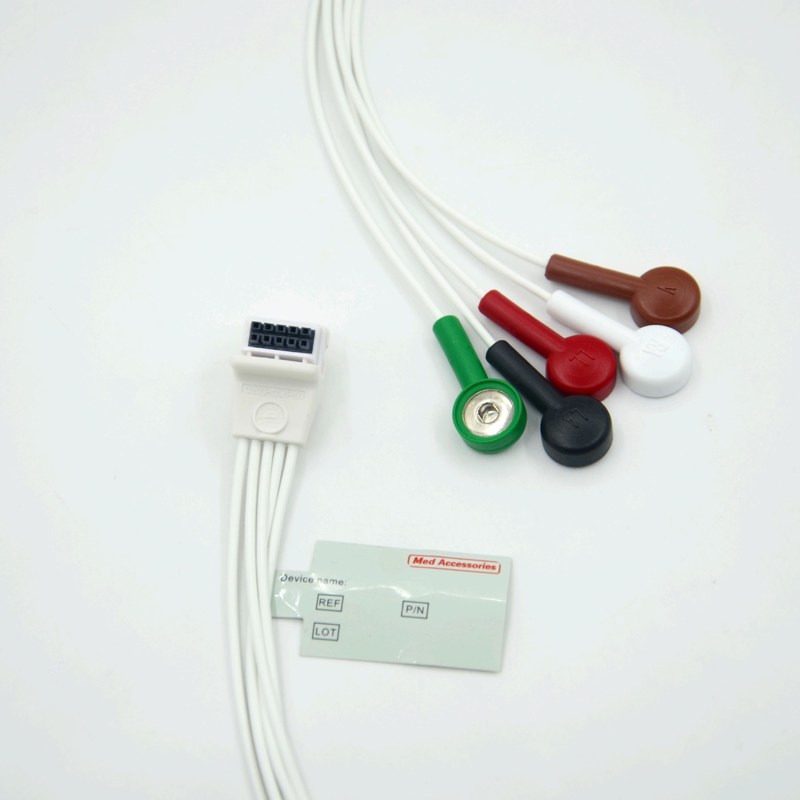 Compatible Mortara H3 Holter enregistreur ECG câble de plomb 5 conduits Snap AHA