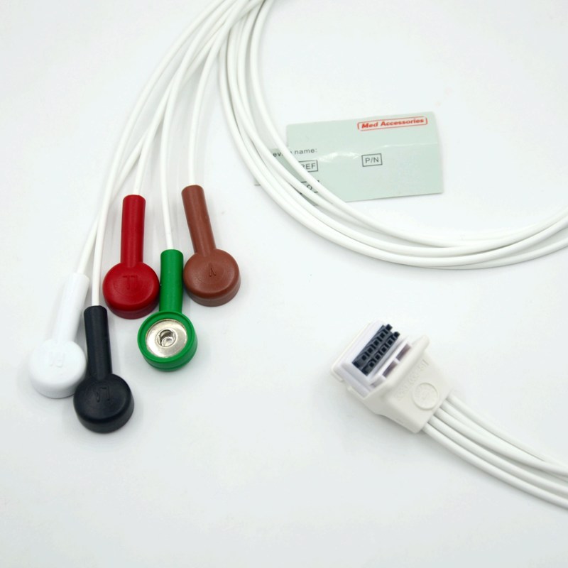 Compatible Mortara H3 Holter enregistreur ECG câble de plomb 5 conduits Snap AHA