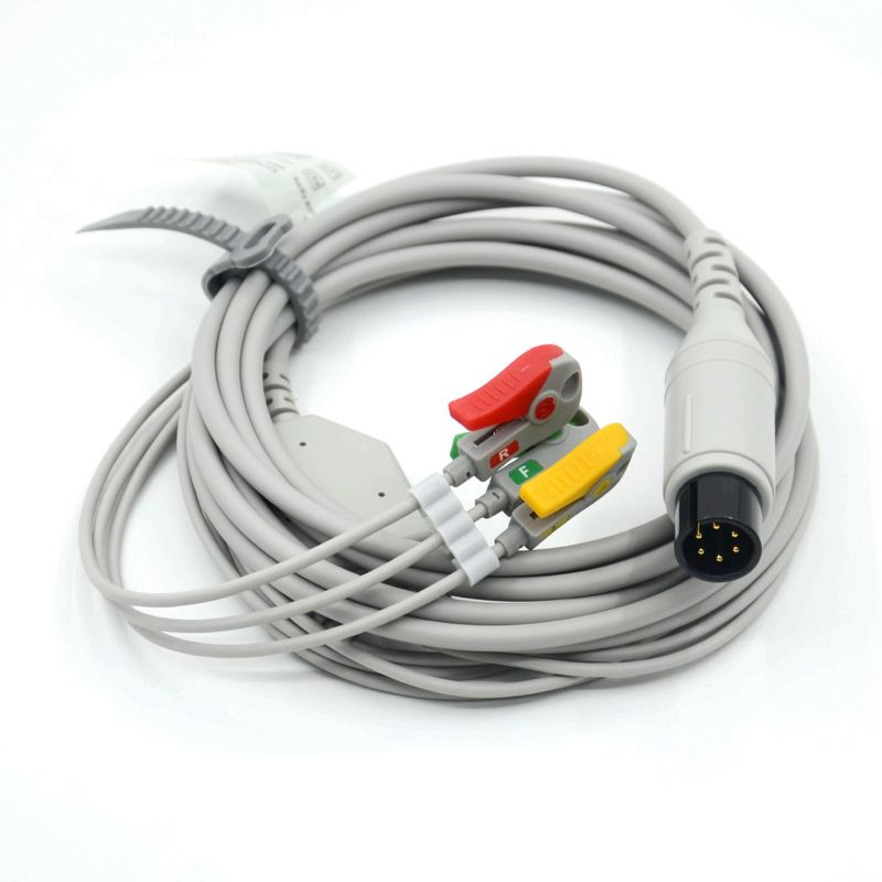 Câble ECG 3 dérivations IEC avec pinces compatibles AAMI pour accessoires médicaux