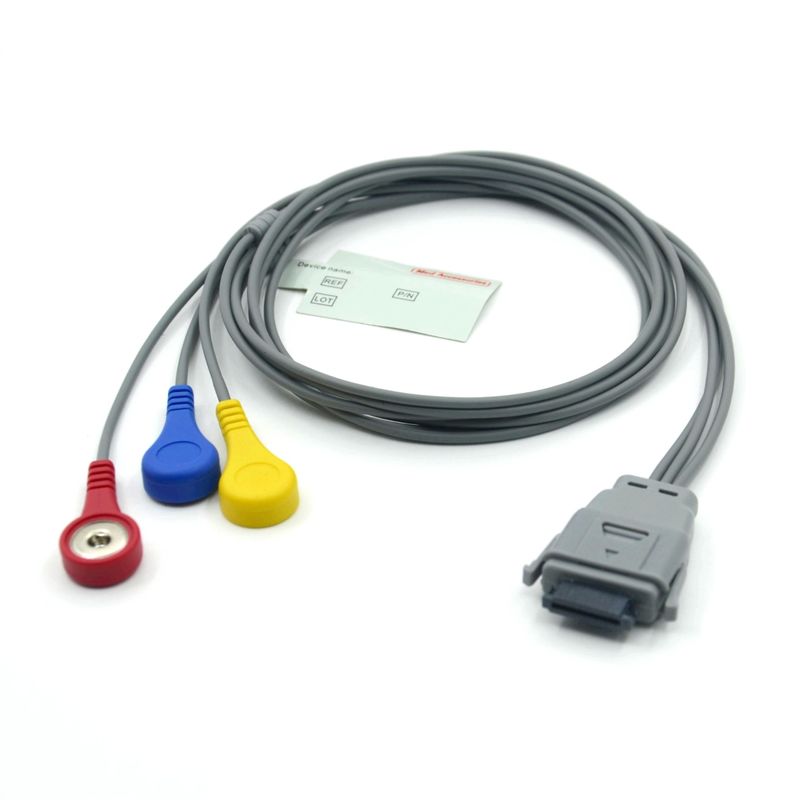 Câble ECG Holter 5 dérivations compatible Edan SE-2003 avec boutons-pression, utilisé pour adultes/pédiatrie