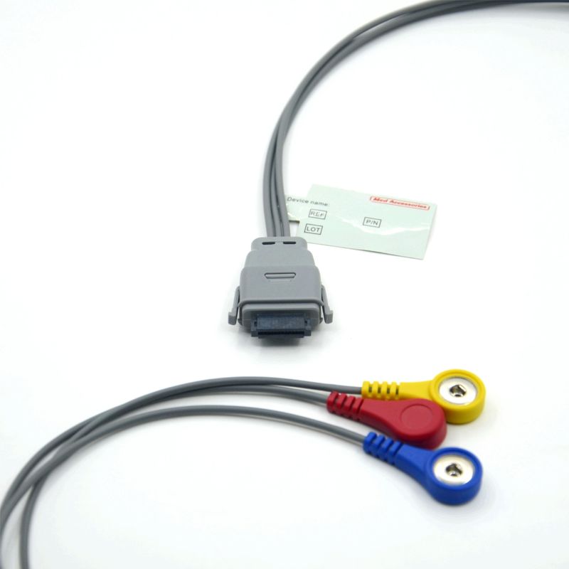 Câble ECG Holter 5 dérivations compatible Edan SE-2003 avec boutons-pression, utilisé pour adultes/pédiatrie