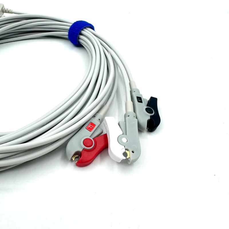 Accessoires médicaux de haute qualité certifiés RoHS Silicone diagnostique IEC Couleur 3-Lead Grabber ECG Cable Leadwire